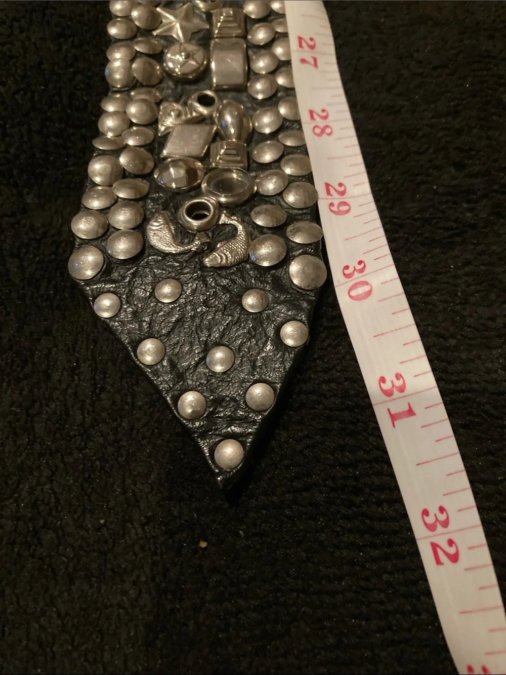 Vintage Black Leather Studded Belt with Silver-Tone Buckle